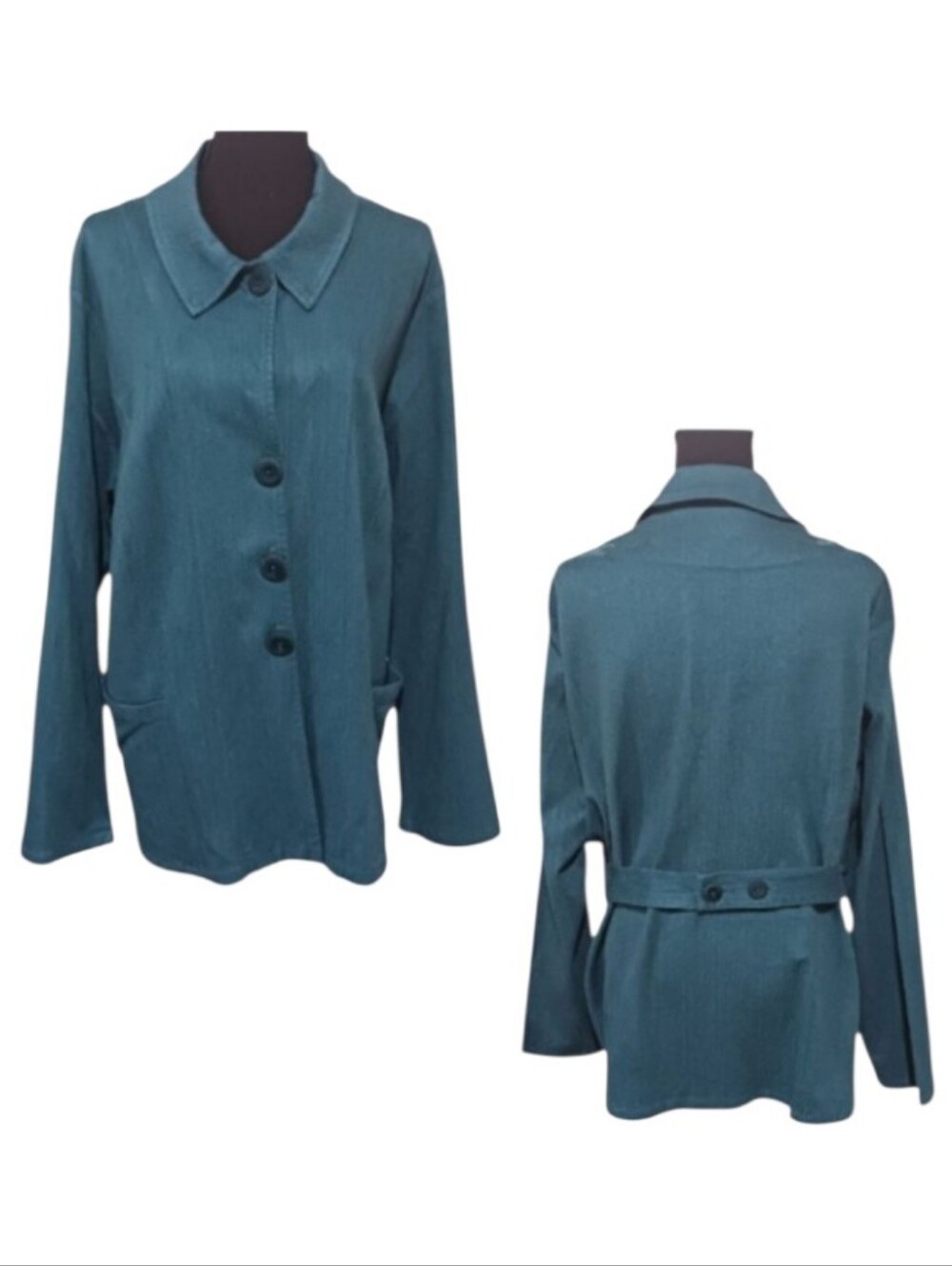 FLAX Longline Blazer Jacket Topper Teal Lagenlook 18/20 - Picture 2 of 9
